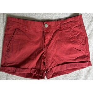 Aeropostale Midi Twill Chino Shorts Womens Size 6 Pale Pink-Red Pockets Cuffed